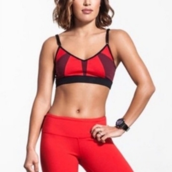 Alo Yoga Goddess Ribbed Leggings Mid/Low Rise Red Gray Women’s Small - Picture 8 of 11